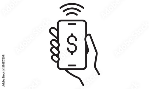 Mobile Payment Icon – Hand Holding Smartphone with Dollar Sign, Digital Wallet, Online Banking, Fintech Symbol