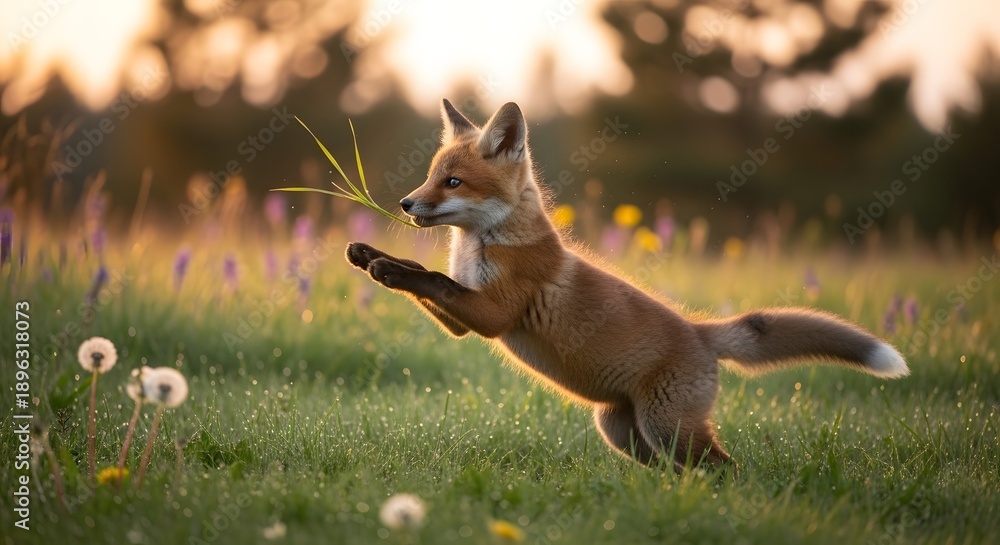 custom made wallpaper toronto digitalFox leaping through a field of wildflowers with sunlight in the background