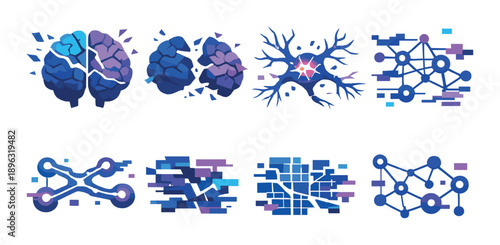 Abstract neural network and brain illustration in futuristic digital style
