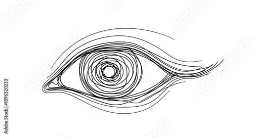 Eye illustration with abstract iris and swirling line art