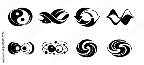 Set of black geometric symbols on dark background