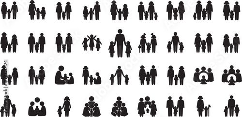 Collection of diverse people silhouettes isolated on transparent background