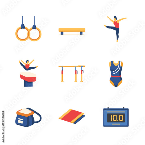 Vibrant gymnastics equipment and athletes in action
