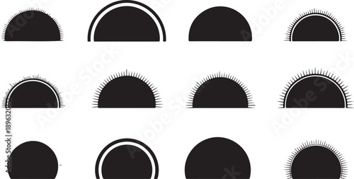 Collection of black and white circular shapes and icons