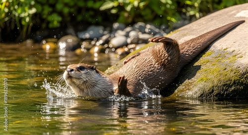 Wallpaper Mural Otter relaxing in water wildlife portrait against natural background Torontodigital.ca