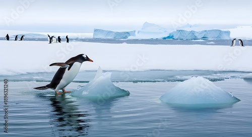 Wallpaper Mural Penguin on ice floe in arctic environment with others in background Torontodigital.ca
