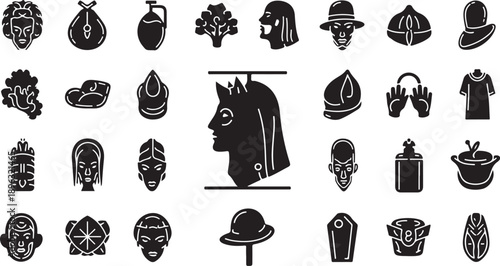 Black and white icons of hats and headwear collection