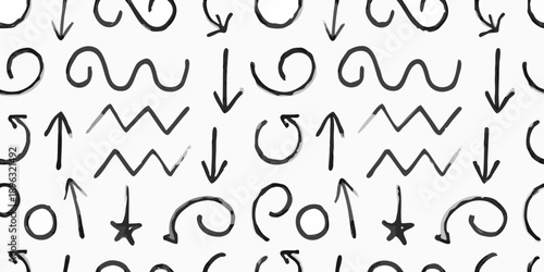 Hand drawn abstract doodle pattern with arrows lines and whimsical shapes