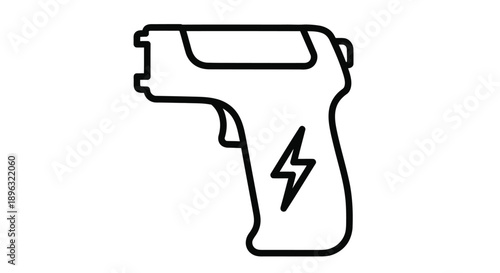 Line drawing of a futuristic energy weapon resembling a handgun with a lightning bolt