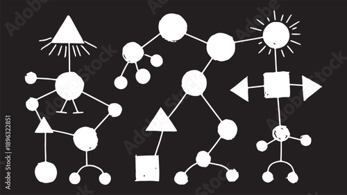 Abstract minimalistic geometric network pattern with thin black lines connecting small black dots. Web of interconnected nodes and edges. Connectivity, communication, structure, and digital linkage.