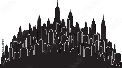 New York City Skyline Silhouette Black and White Illustration