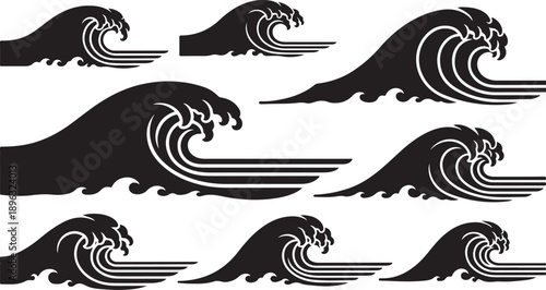 Black and white wave pattern with ocean graphics design