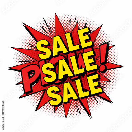 Vibrant Sale Advertisement with Red Starburst and Yellow Text on Transparent Background Viewed from a Straight-On Perspective