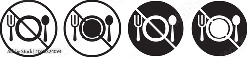 no plate and spoon icon. Food prohibited symbols. Do not eat icon. No food sign. flat vector illustration design. Dining prohibition symbols. No eating. Use simple shapes, solid colors, and no gradien