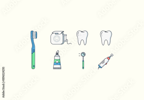 Vector Concept Design Ilustration Dental Hygiene Tools and Teeth Illustrations for Oral Care.