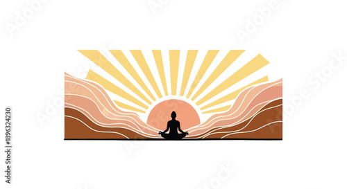 Meditation silhouette of person in yoga pose during sunrise