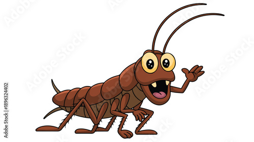A cartoon illustration of a brown cockroach with large yellow eyes and a wide-open mouth showing small fangs (3)_traced