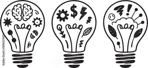Creative Idea Light Bulb Vector Illustration in Line Style. Concept of Innovation, Thinking, Inspiration, Brainstorming and Problem Solving