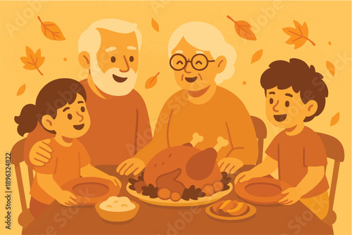 vector illustration of having meal with their grandparents