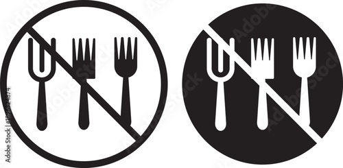 no plate and spoon icon. Food prohibited symbols. Do not eat icon. No food sign. flat vector illustration design. Dining prohibition symbols. No eating. Use simple shapes, solid colors, and no gradien