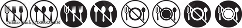 no plate and spoon icon. Food prohibited symbols. Do not eat icon. No food sign. flat vector illustration design. Dining prohibition symbols. No eating. Use simple shapes, solid colors, and no gradien
