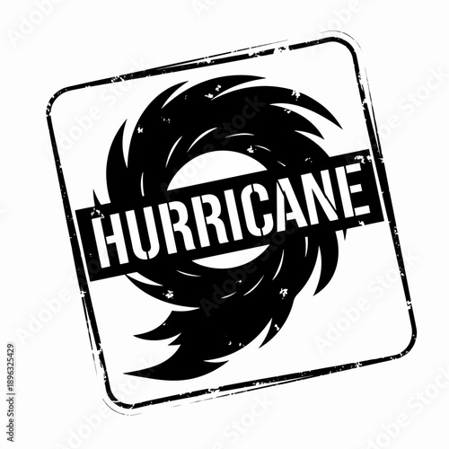 Black and white grunge vector illustration of a hurricane warning stamp for weather alerts.