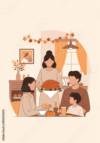 vector illustration of mother serving meal