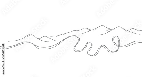 Minimalist winding road path through mountain range illustration
