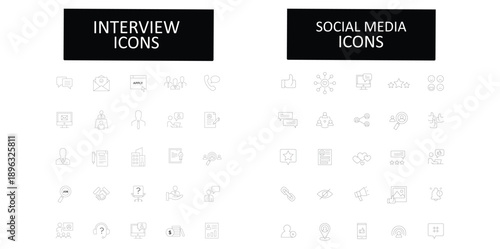 Minimal Line Icon Set for Interview, Recruitment, and Social Media