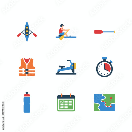 Colorful icons for water sports and kayak activities