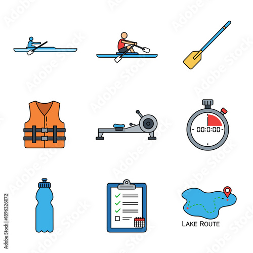 Rowing athletes in action with safety gear and training tools