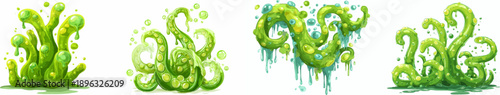 Vibrant Toxic Glob Attack: Green Ooze Splatter with Translucent Tentacles