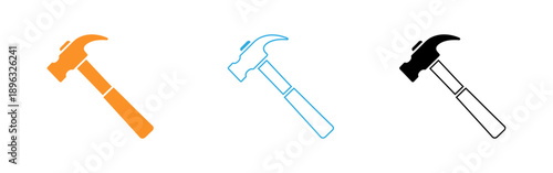 Three simple hammer icons in different colors