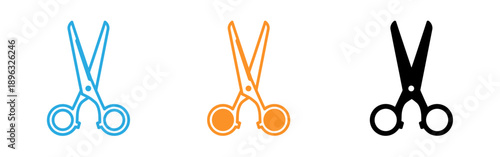 Scissors icons in blue orange and black
