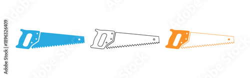 Colorful illustrations of handsaws in blue black and orange
