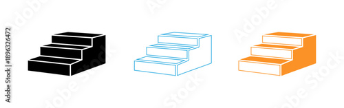 Three sets of three dimensional boxes in black blue and orange