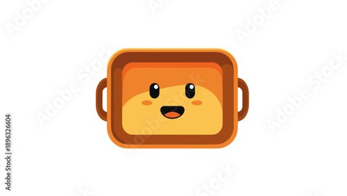 Cute Cartoon Bread Loaf in Baking Pan, Happy Character