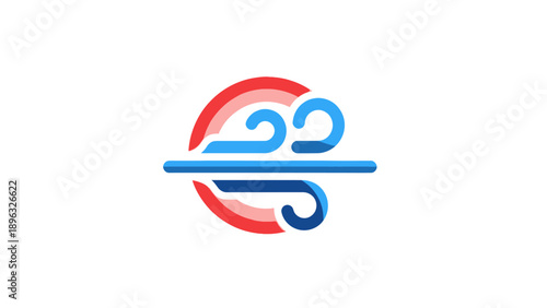 Windy Weather Icon with Circular Red and Blue Elements
