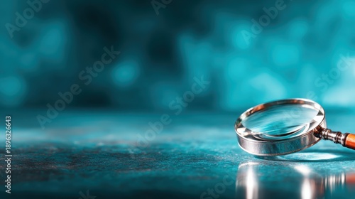 A close-up shot of a magnifying glass lying on a smooth, glossy surface, highlighting the intricate details of the lens and inviting curiosity and scrutiny towards the unknown.