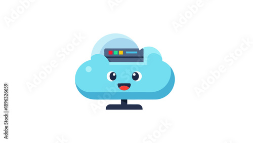 Cute Cloud with Server Icon, Digital Data Storage Concept