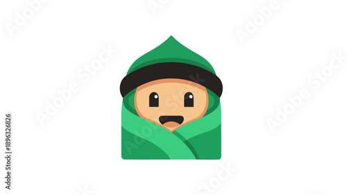 Happy Baby Wrapped in Green Swaddle, Cute Character