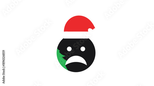 Sad Face with Santa Hat and Christmas Tree Graphic