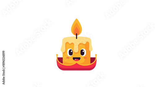 Cute Cartoon Candle Character with Happy Face and Flame