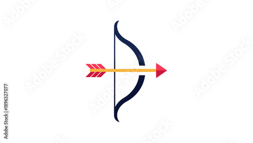 Archery Bow and Arrow Icon with Red Fletching