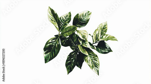 An overhead view showcases the vibrant green leaves of a lush plant, elegantly positioned against a stark white backdrop, creating a natural focal point for viewers.