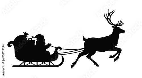Silhouette of santa claus in a sleigh pulled by a reindeer