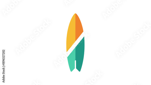 Modern Surfboard Icon with Geometric Color Blocks
