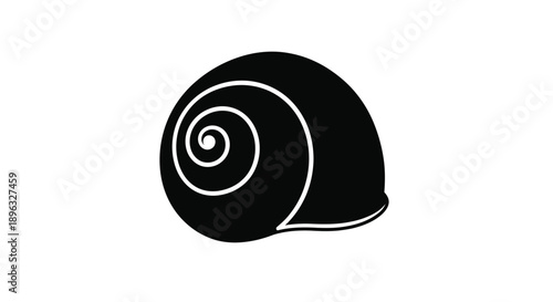 A minimalist black and white illustration of a snail shell
