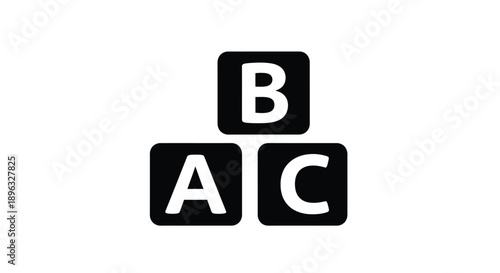 Black building blocks stacked to spell out the letters bac