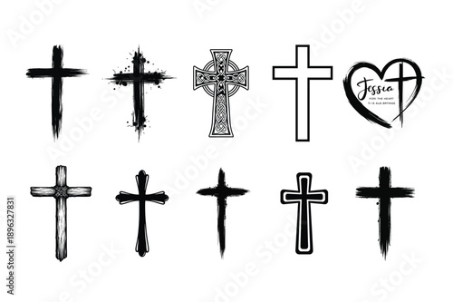 Christian Cross Icon Collection On White Background